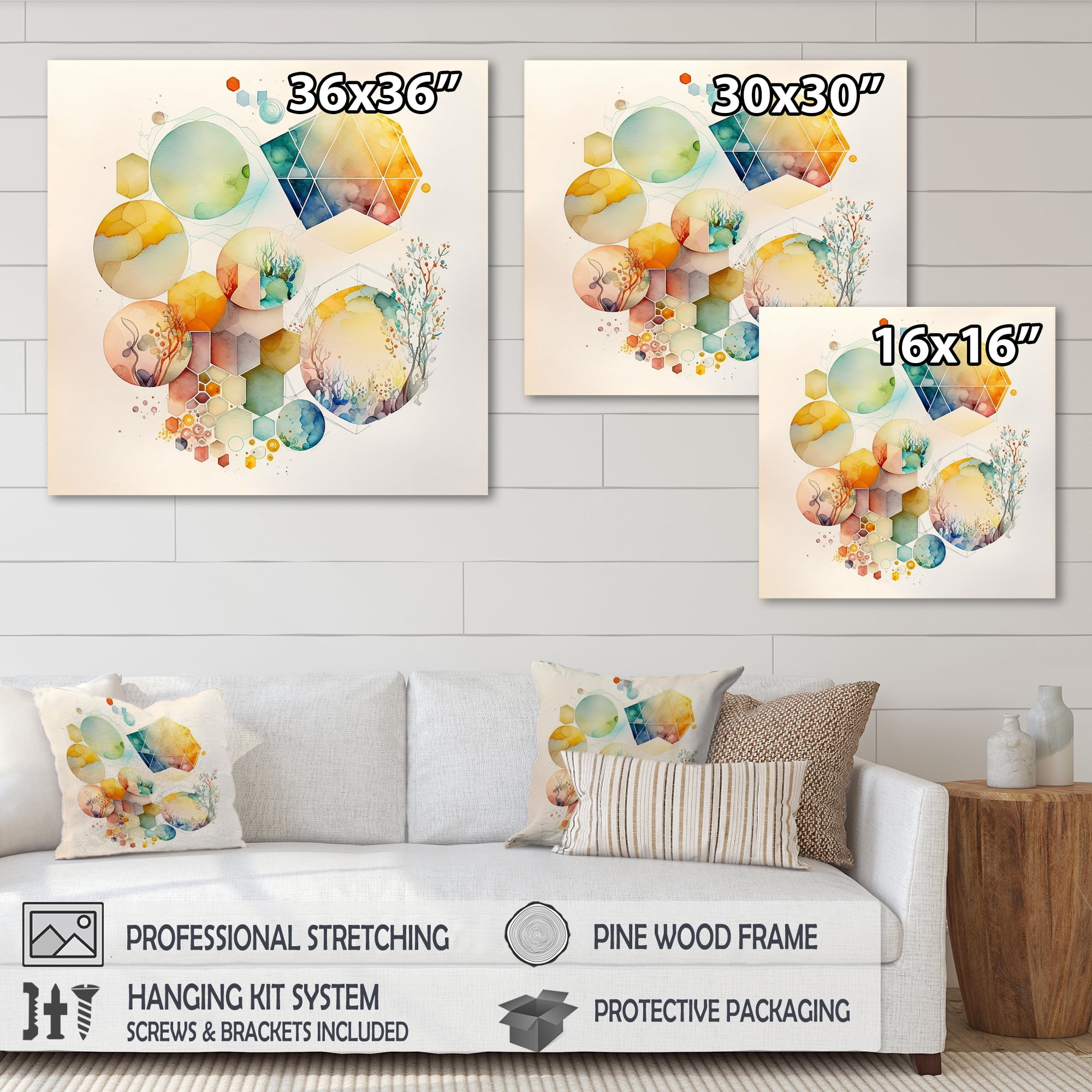 Designart Watercolor Multi Shape Abstract I Canvas Wall Art