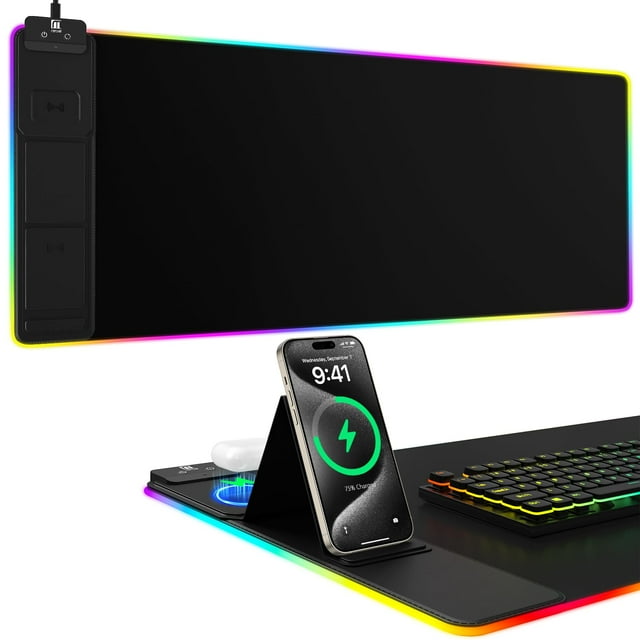 Alfombrilla de ratón Miroddi con carga inalámbrica RGB Classic, negra