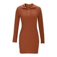 thumbnail image 4 of Gfyviroh Women's Dresses Quarter Zipper Turn-down Collar Knit Dresses Long Sleeve Solid Color Ribbed Mini Dresses, 4 of 6