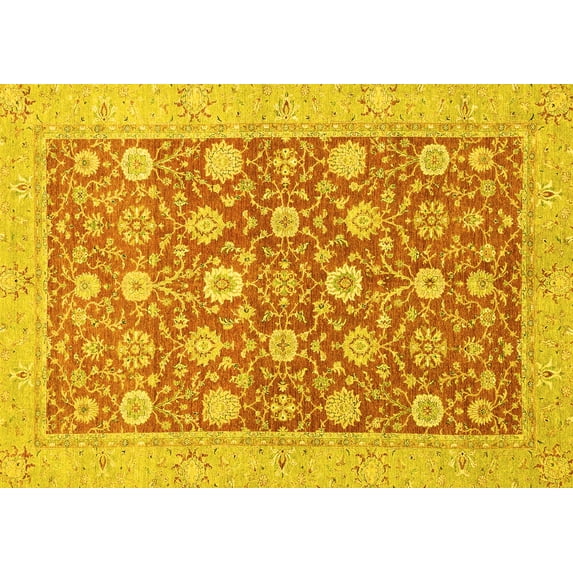 Ahgly Company Machine Washable Indoor Rectangle Oriental Yellow Traditional Area Rugs, 2' x 4'