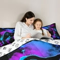 thumbnail image 4 of jejeloiu Cartoon Gamepard 7 Pieces Bedding Comforter Set,Watercolor Splashing Ink Full Bedding Set,Blue Purple Honeycomb Fitted Sheet Flat Sheet For Boys Kids,Luxury Bedroom Decor Reversible, 4 of 8