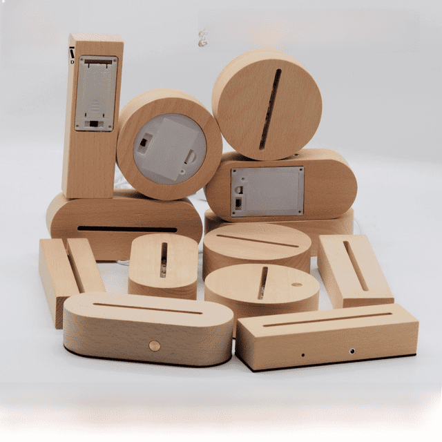 Base luminosa de madera maciza con luz LED para botella de vino pequeña, manualidades creativas de bricolaje, decoración, luz de noche de madera maciza, base luminosa