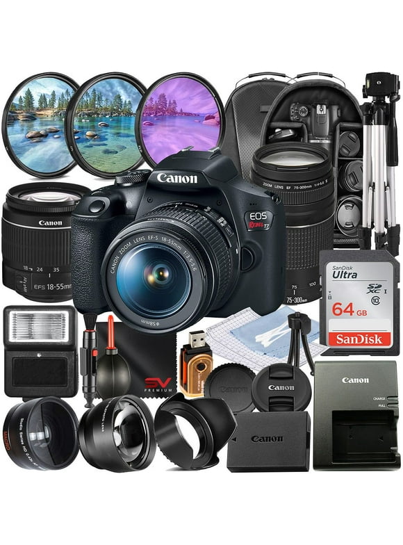 Canon EOS Rebel T7 DSLR Camera with 18-55mm + 75-300mm Zoom Lens + SanDisk 64GB Memory + Tripod + Backpack + SV Premium Accessory Bundle