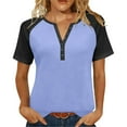 thumbnail image 2 of VBVC No Boundarie Women's Plus Color Block T-Shirts,Ladies Button-Down Basic Tees,V-Neck Short Sleeve Tops For Women,Navy,S-5XL, 2 of 9