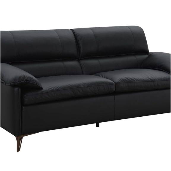 JERFIT Top Grain Leather Loveseat Sofa, Oversized Black Leather Couch with Feather Down Cushions for Living Room, Apartment, Modern