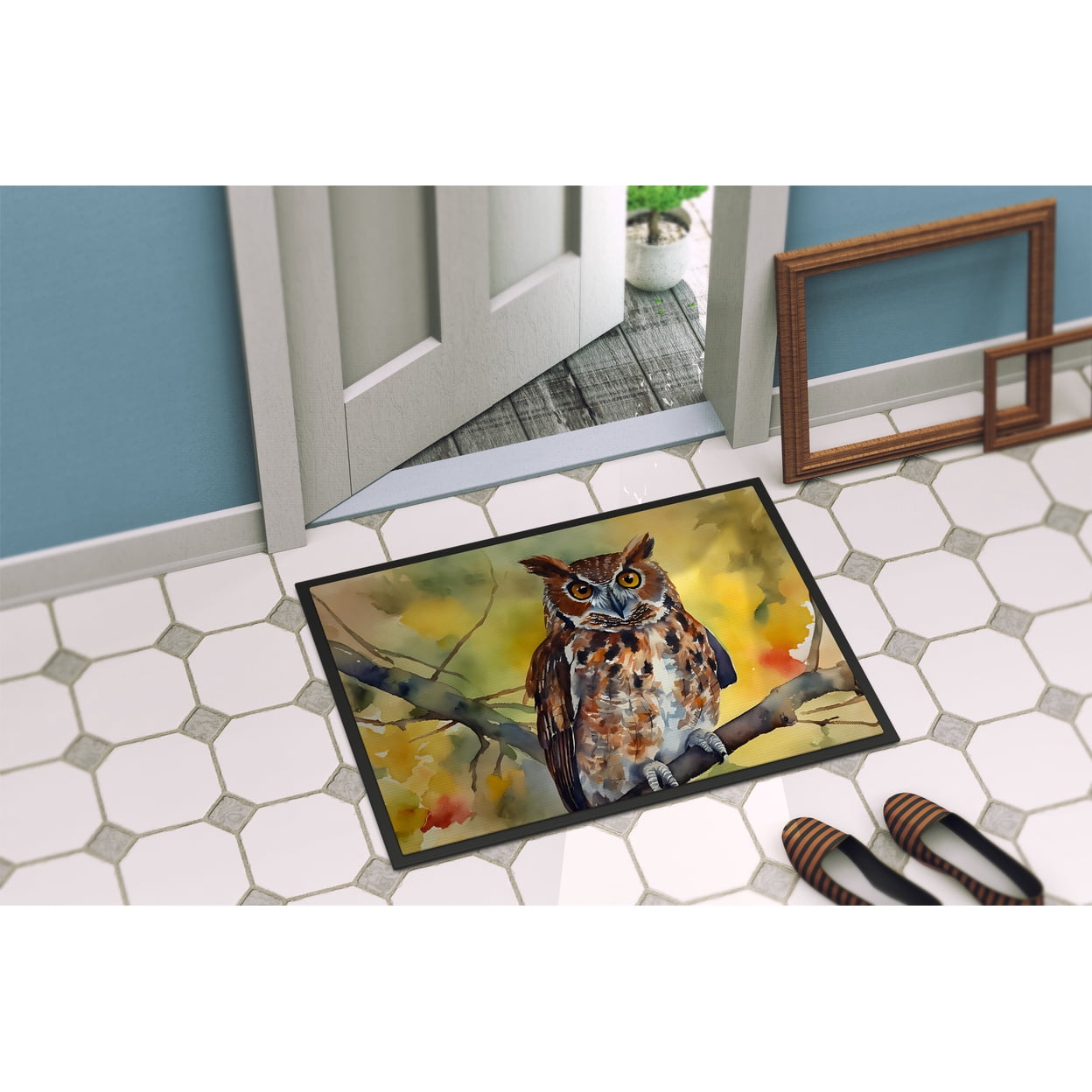 Caroline's Treasures DAC3218JMAT Eastern Screech Owl Doormat Front Door Mat Indoor Outdoor Rugs for Entryway, Non Slip Washable Low Pile, 24H X 36W