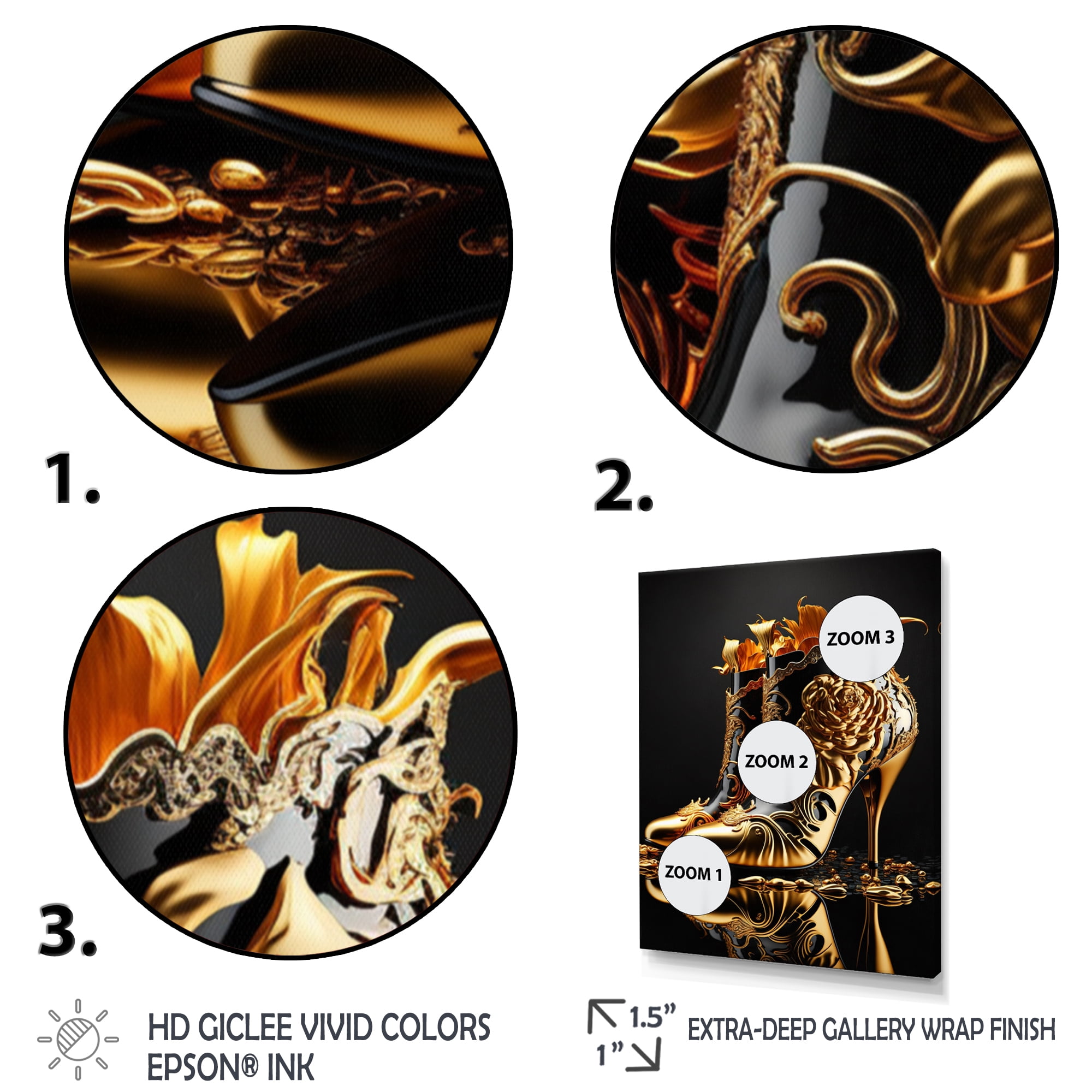 Designart Golden Mechanic High Heel I Canvas Wall Art