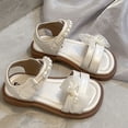 thumbnail image 6 of Spazoro Girls' Strappy Platform Sandals, Open Toe Adjustable Hook and Loop Non-Slip Sole with Pearl Bow Casual Summer Shoes for Kids Beige, 6 of 8