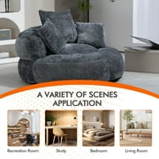 MOONMISS Chenille Upholstered Durable Comfort Lounger Bean Bag Lazy Sofa with Three Pillows-Gray