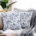 thumbnail image 2 of Throw Pillow Covers 24x24 Inch Set of 2, Blue Botanical Waterproof Outdoor Pillow Covers, Vintage Botanical Birds Decorative Cushion Pillowcases for Couch, Sofa, Bed, Garden, Patio, 2 of 9