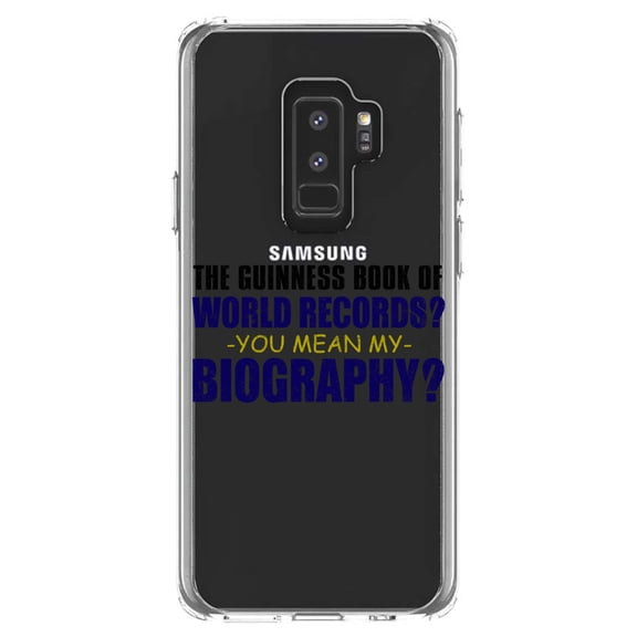 DistinctInk Clear Shockproof Hybrid Case for Samsung Galaxy S9  PLUS (6.2" Screen) - TPU Bumper Acrylic Back Tempered Glass Screen Protector - Guinness Book Of Records - My Biography