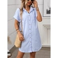 thumbnail image 3 of EASYBRA Women Shirt Dress Cotton Linen Short Sleeve A Line Casual Workwear Mid Length Loose Fit, 3 of 9