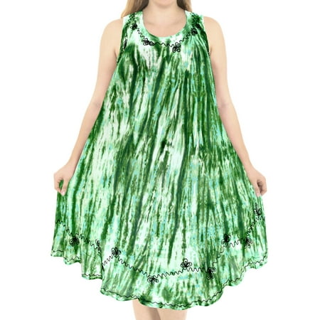 Short Caftan - LA LEELA Tie Dye Women's Caftan Short Beachwear Dress Casual Plus Size Evening Rayon