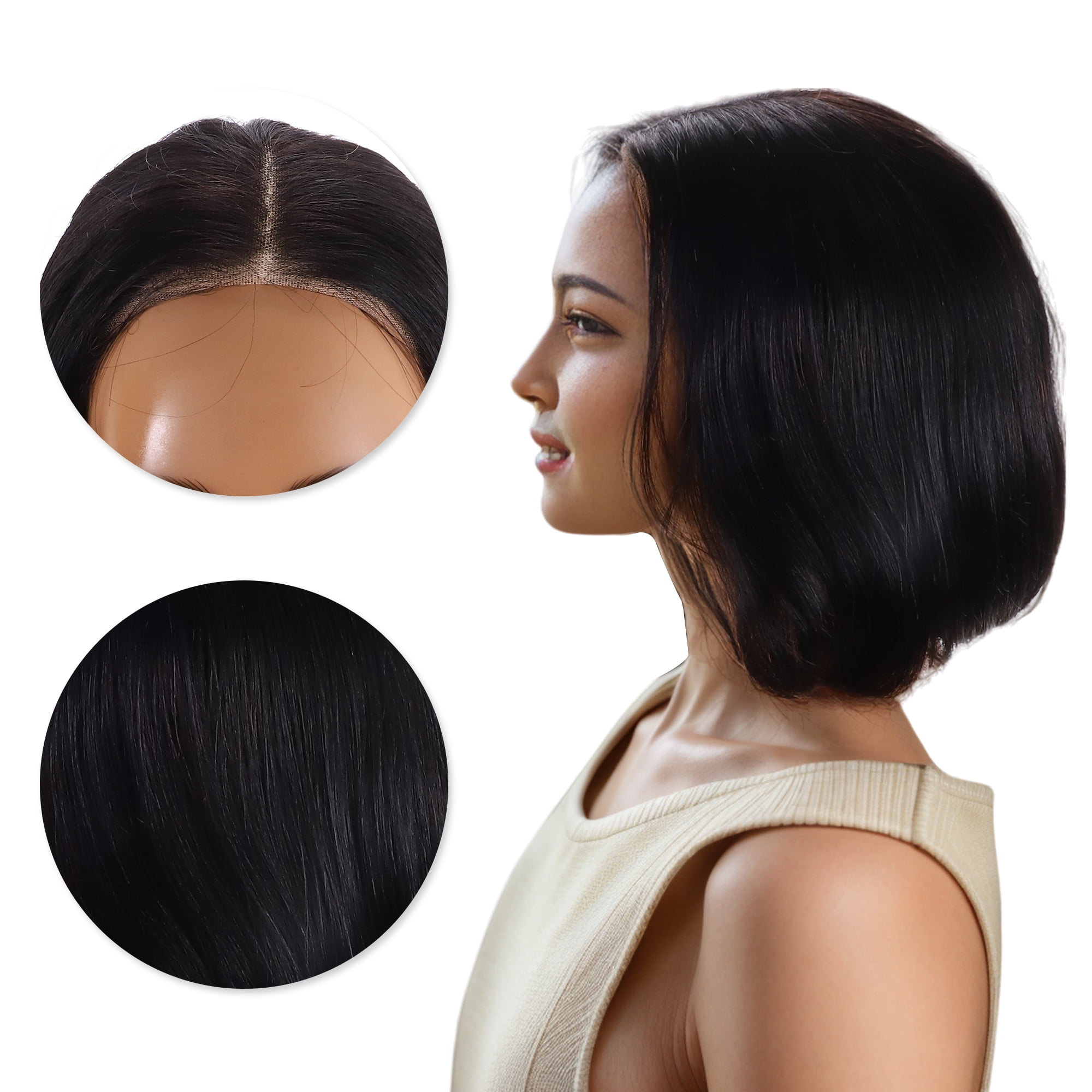 Unique Bargains 1 Pc Straight Long Hair Hair Wig Real Human Hair 8in 13x4in 180 Human Wig Black for Women