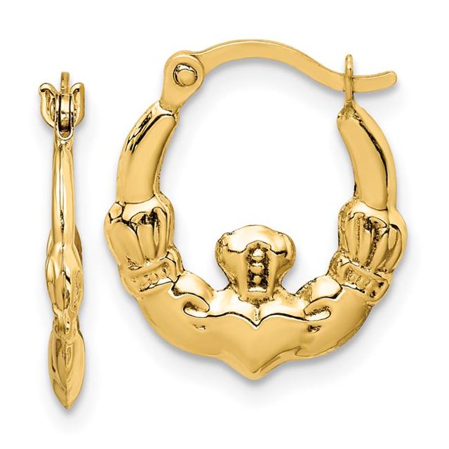 Quality Gold TC1007 14K Yellow Gold Claddagh Hoop Earrings