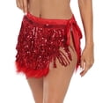 thumbnail image 4 of HDE Women's Sequin Tassel Fringe Skirt Fur Trim Hip Scarf Red XL-XXL, 4 of 7