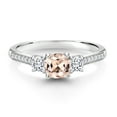 thumbnail image 3 of Gem Stone King 925 Sterling Silver Cushion Peach Morganite and White Moissanite 3 Stone Engagement Ring for Women (0.85 Cttw, Gemstone October Birthstone, Available in Size 5, 6, 7, 8, 9), 3 of 6