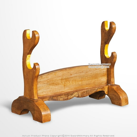 2 Tier Solid Wood Samurai Sword Display Stand Natural