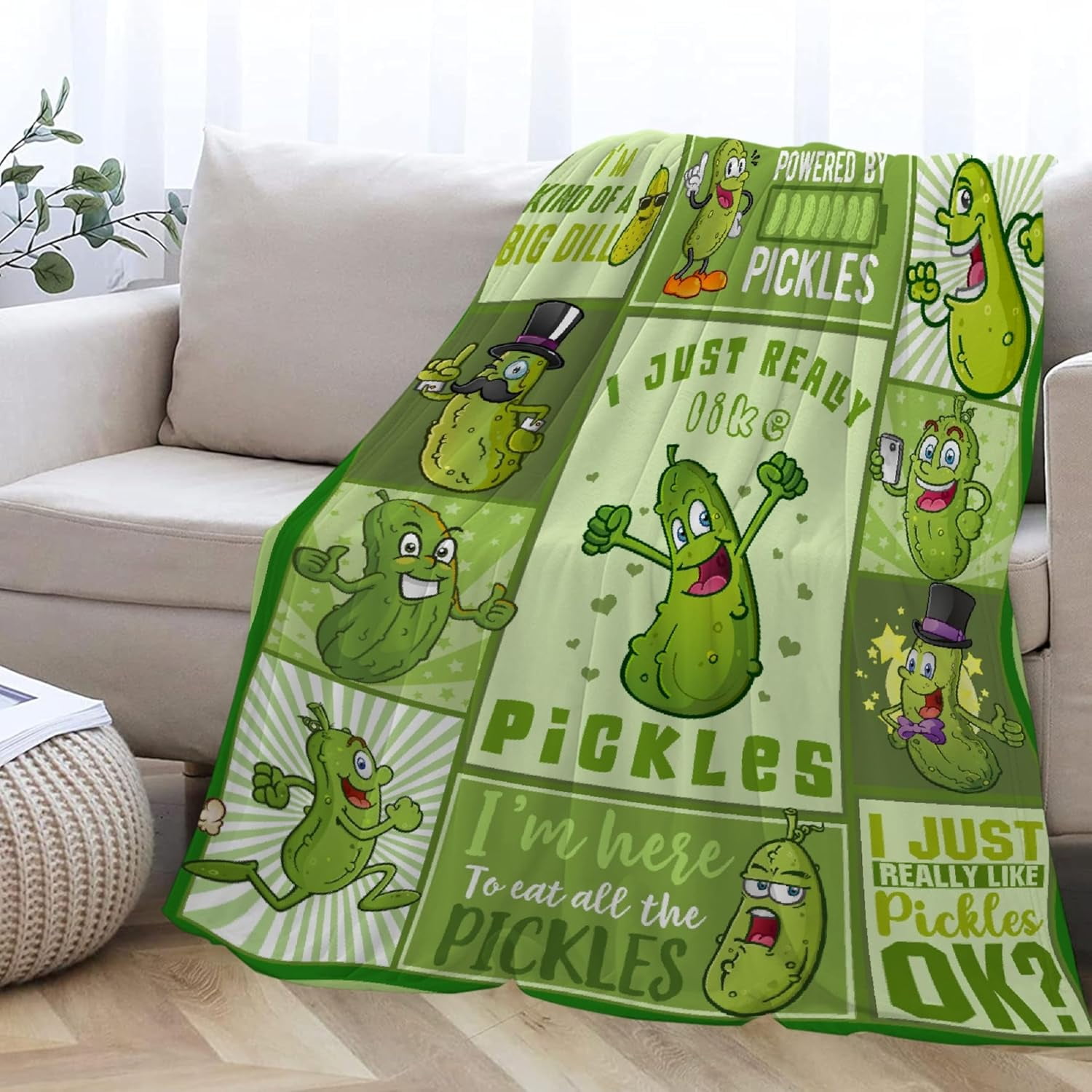 Pickle Blanket for Pickles Lover Funny Pickle Gifts Blanket for Girl Women Adult Teen I Just Really Like Pickles Soft Flannel Blanket for Sofa Bed Camping Travel Home Decor