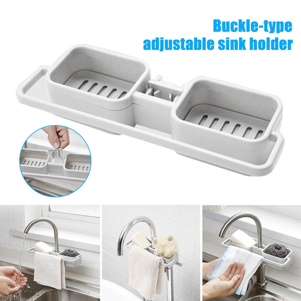 Kitchen Sink Dish Plate Drainer Soap Sponge Storage Rack Shelf Tray