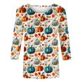 thumbnail image 5 of SDNall Thanksgiving Shirts for Women Casual 3/4 Sleeve Crewneck Cute Tops Halloween Thanksgiving Funny Pumpkin Print Trendy Tops Three Quarter Length T Shirt (S-XXXL,Beige), 5 of 5