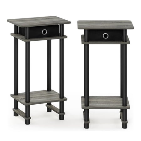 Pemberly Row Turn-N-Tube Wood End Table with Bin in Oak Gray (Set of 2)