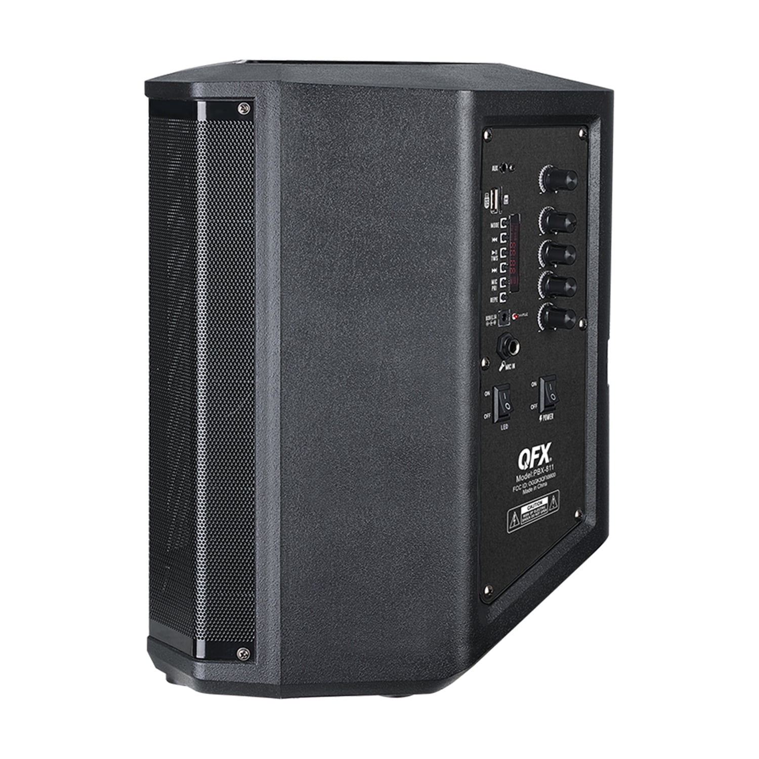 QFX 25-Watt-RMS Portable Bluetooth Rechargeable PBX-811 Party Speaker with 8-In. Woofer, Lights, TWS, USB/MicroSD/Aux/Mic Inputs, 3 Mics, Remote