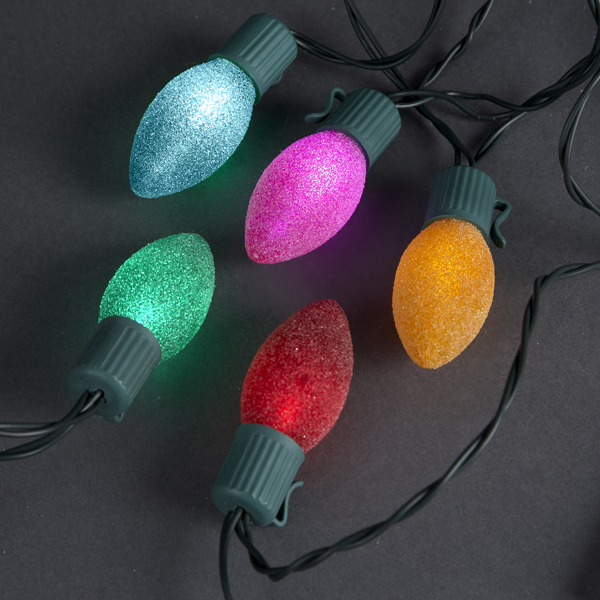 Set of 10 Battery Operated Sugared MultIColored LED Christmas Lights