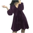 thumbnail image 3 of Ersazi Robe Boho en Liquidation Mode Femme Robe Décontractée Col en V Manches Longues Robe en Velours Canari Robe Taille Longue Violette TTG, 3 of 6