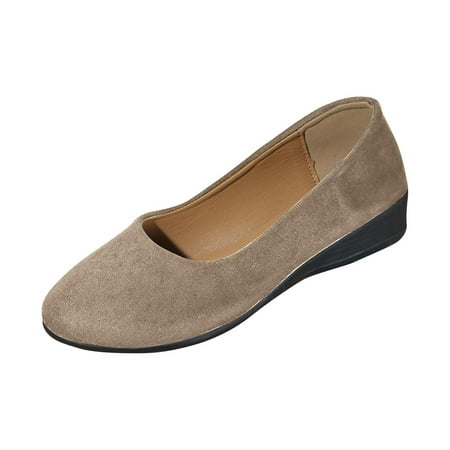 hopeusnice Clearance Women s Suede Leather Wedge Heel Flats Slip On Ballerina Shoes Comfortable Low Heel Work Wedding Party Dressy Office Shoes Khaki 37
