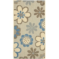 SAFAVIEH Courtyard Kristopher Floral Indoor/Outdoor Area Rug, Natural Brown/Blue, 2' x 3'7"
