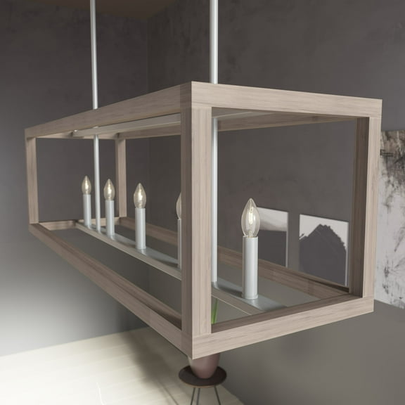 Hunter - Squire Manor 5-light Brushed Nickel, Extra Large Chandelier, Dimmable, Modern Style, Linear Shaped, for Bedrooms, Dining, Living Rooms - 19091