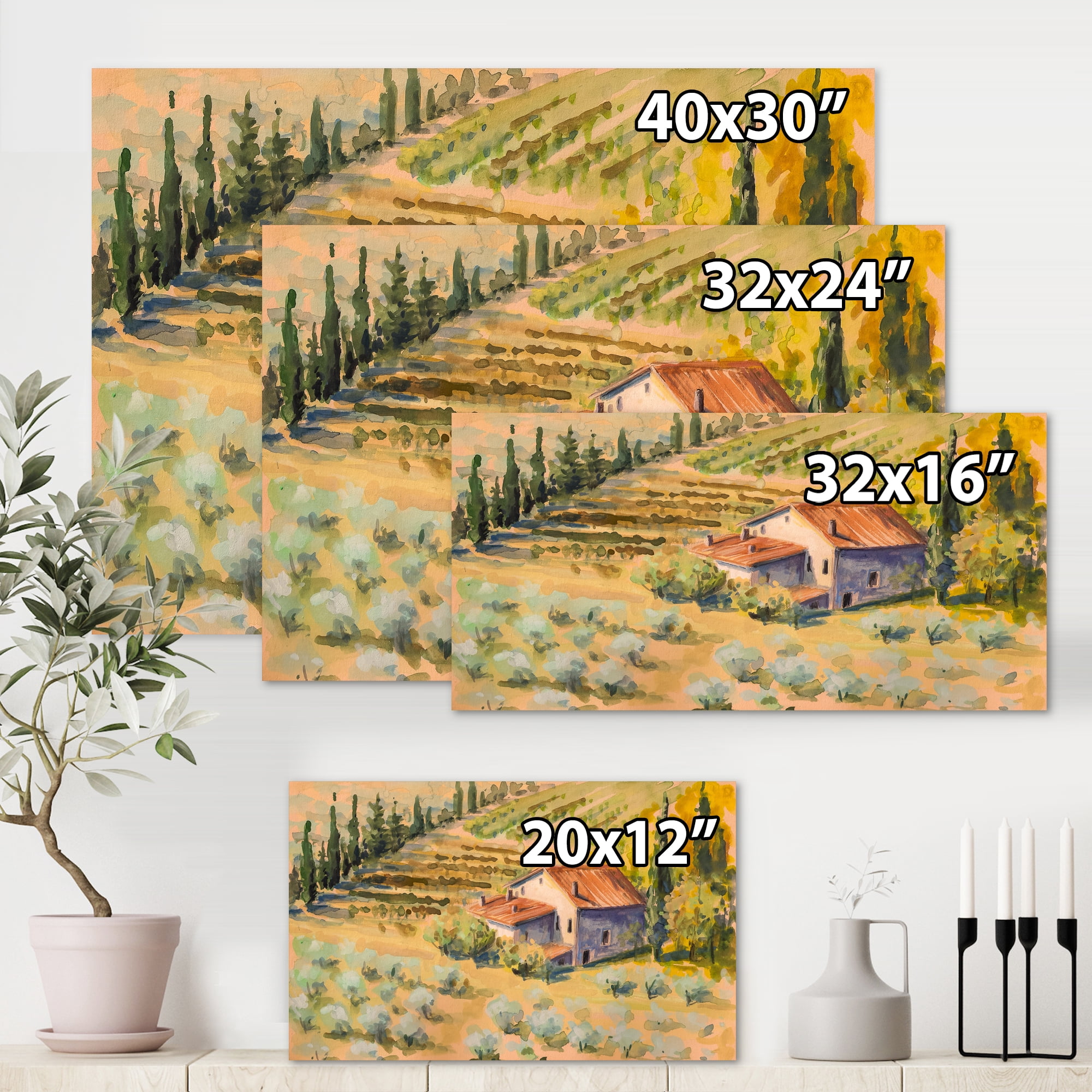 Little Farmhouse In Countryside 8 in x 12 in Painting Canvas Art Print, by Designart