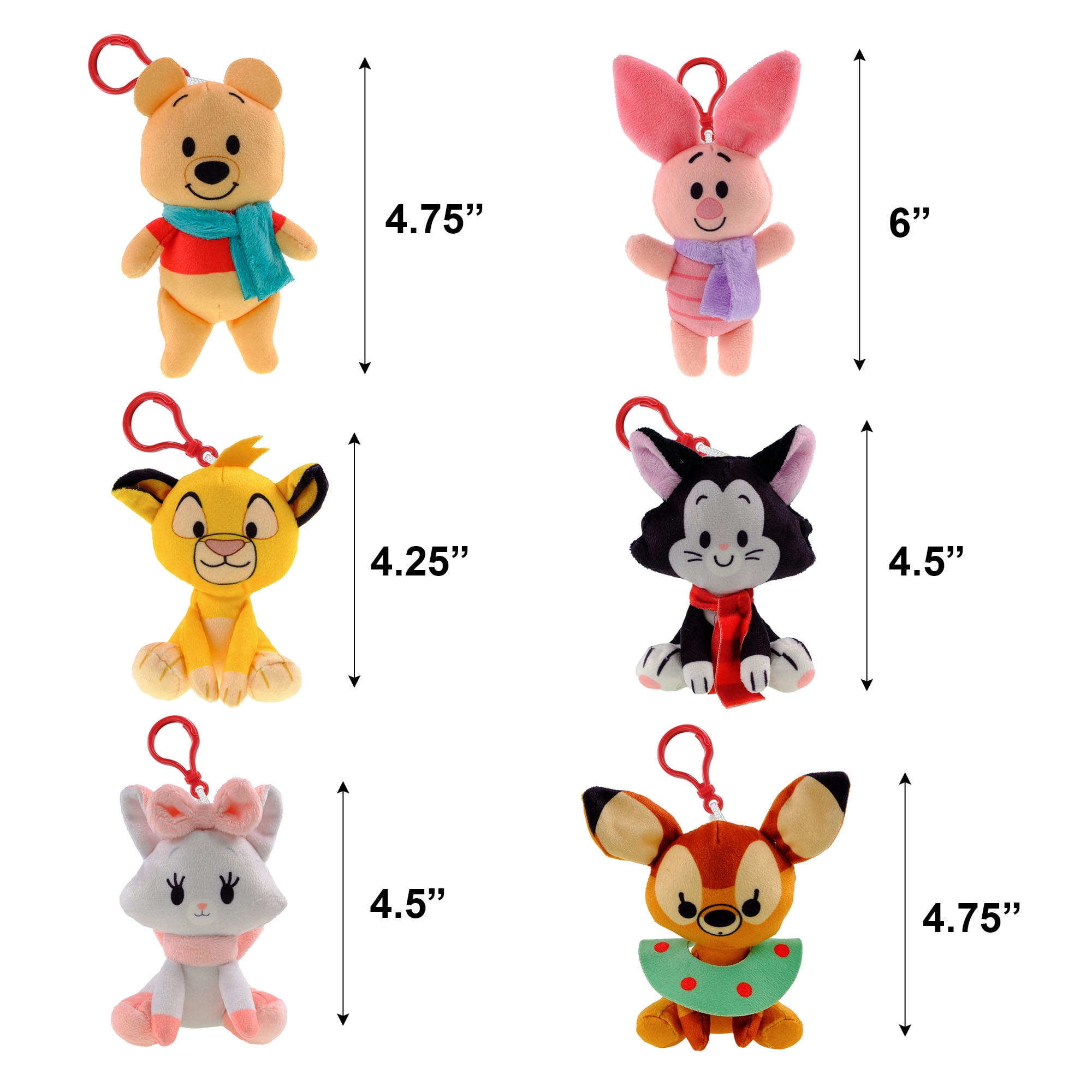 Disney Blind Bag Plush Characters, 6 Different 4 inch Mini Plush Disney characters with Clips, by Ruz
