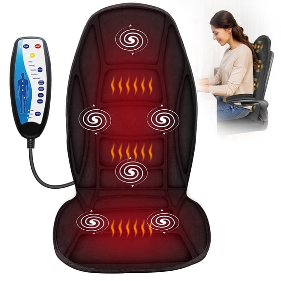 Cupilo Massage Seat Cushion with Heat, Back Massager with Vibration for Back Pain Relief, 6 Vibration Motors & 2 heat levels