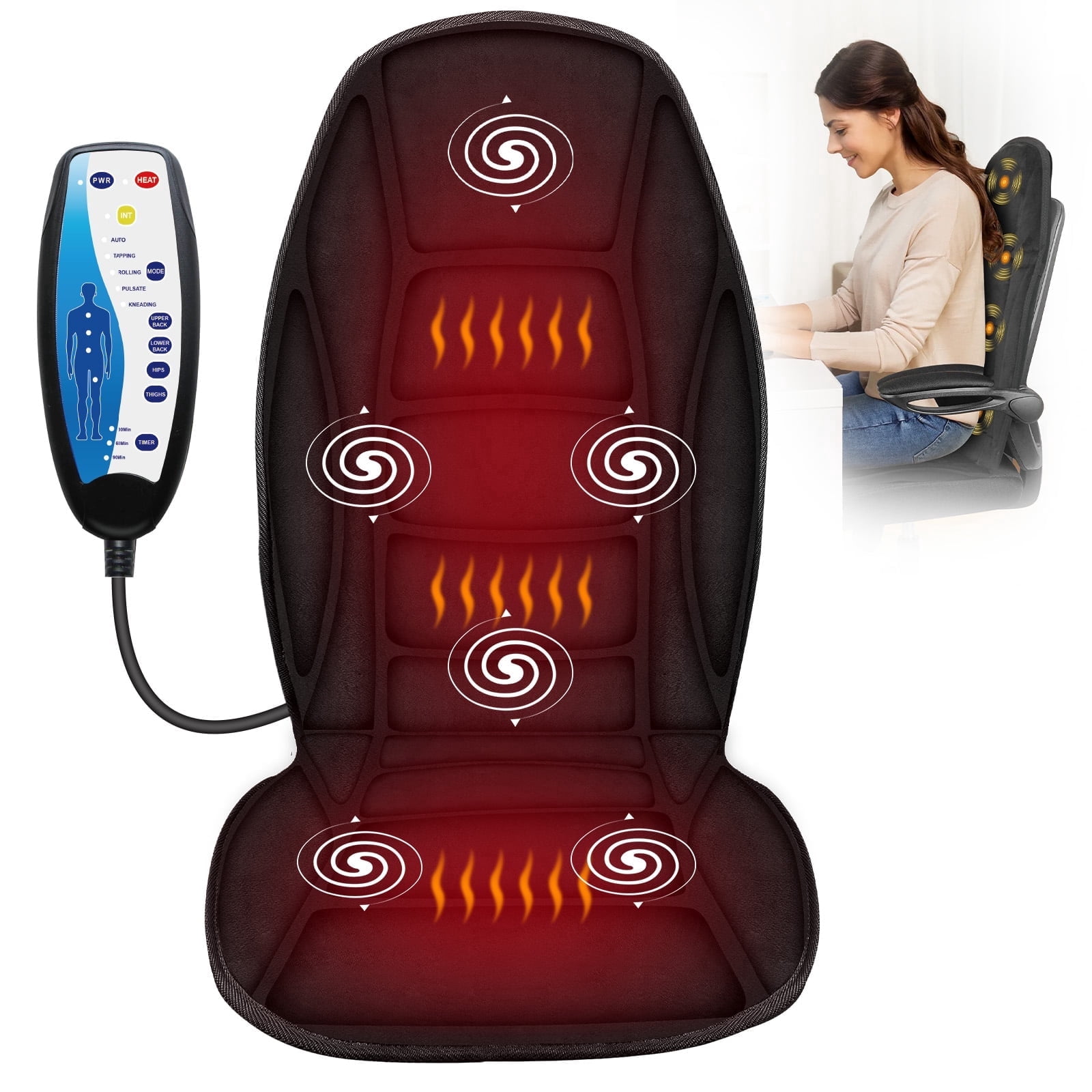 Cupilo Massage Seat Cushion with Heat, Back Massager with Vibration for Back Pain Relief, 6 Vibration Motors & 2 heat levels