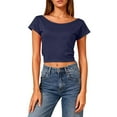 thumbnail image 4 of Dolkfu Short Sleeve Womens Tops Summer Crew Neck Blue Backless T Shirts Pullover Cropped Women's Shirts M, 4 of 8