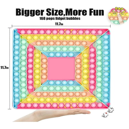 Big Square Pop It Fidget Game with Dice, Push Pop It Chess Board Toy, Jumbo 4 Player Pop Bubble Game Board Sensory Toy, Jumbo Stress Relief Interactive Toys for Game Night (4 Player Square)