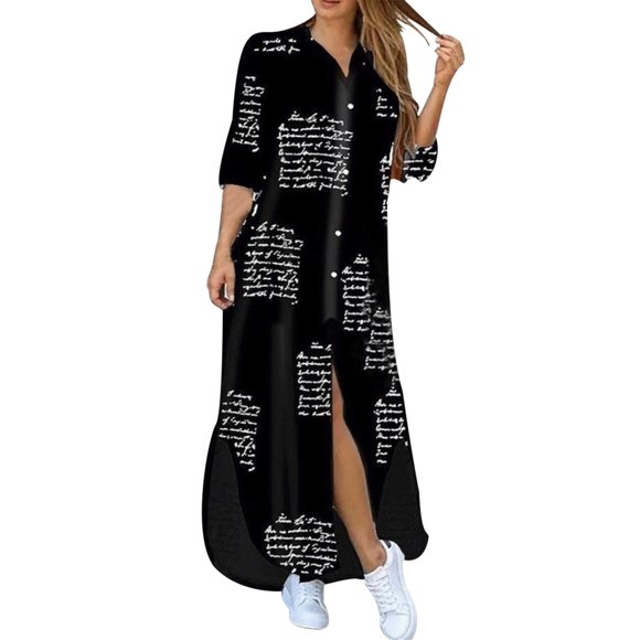 2025 Women's Lapel Buttons Teacher Dressesy Slit Shirt Dress Short Sleeve Beach Dress Petite Summer Dresses for Women Petite Length Woman's Dresses Loose