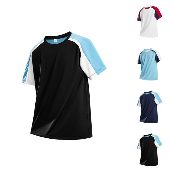 Mens T-Shirts 2026 Summer Color Block Crew Neck Short Sleeve Ice Silk Sport Top for Running Wear