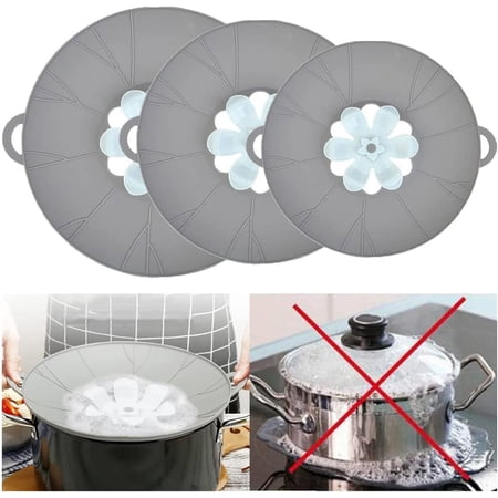 3pcs Silicone Lid Set Reusable Heat Resistant Lids Boil Safeguard Spill Stopper Multi-Function Kitchen Covers Fridge Dishwasher Safe