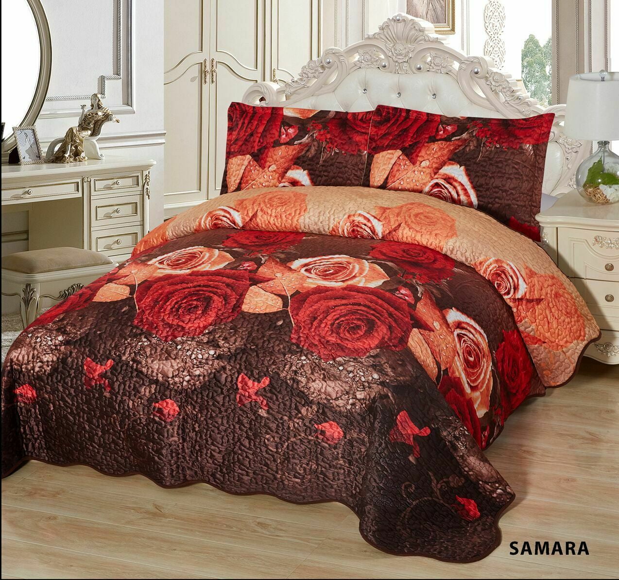 3Pcs Super Soft QUEEN Quilted Reversible VELVET Bedspread Coverlet Set