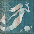thumbnail image 3 of Gango Home Decor Coastal Distressed Beach Decor | Teal, Brown & Cream Mermaid & Seahorse Nautical; Two 12x12in Art Prints in White Frames, 3 of 6