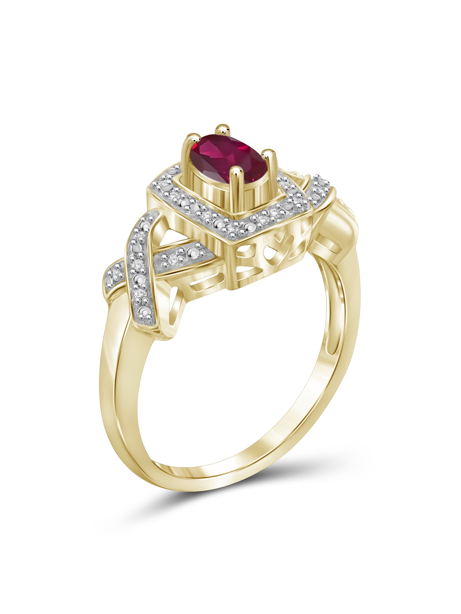 JewelersClub Ruby Ring Birthstone Jewelry – 0.50 Carat Ruby 14K Gold Plated Silver Ring Jewelry with White Diamond Accent – Gemstone Rings with Hypoallergenic 14K Gold Plated Silver Band