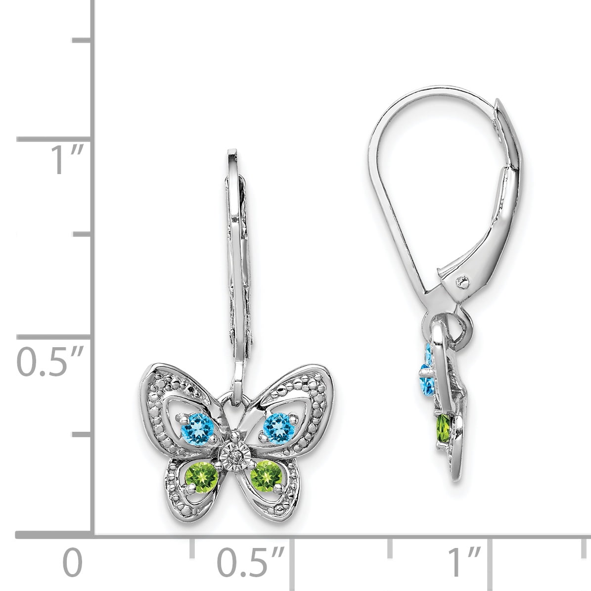 925 Sterling Silver Rhodium-plated Blue Topaz Peridot /& Diamond Butterfly Dangle Earrings