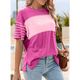 thumbnail image 5 of Blusas de Verano para Mujer, de Gran Tamaño, con Cuello Redondo, Informales, A Rayas y Bloques de Color, Color Rosa, Talla XL, 5 of 9