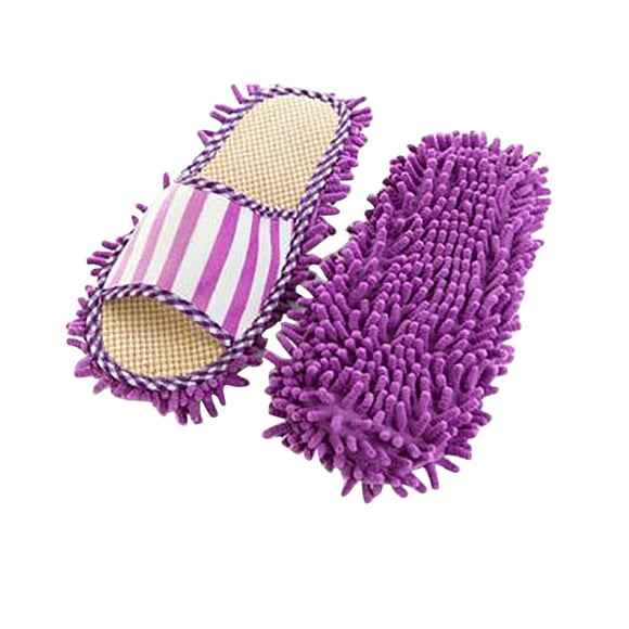 IMENGL Clearance! Delayuji Cleaning Supplies Coral Velvet Striped Machine Washable Slippers Chenille Linen Mopping Slippers One Size Purple