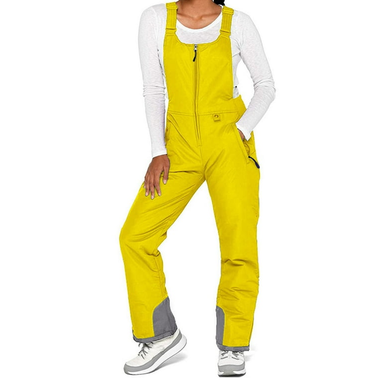 Nituyy Women's Sleeveless Ski Overalls, Adjustable Shoulder Strap Jumpsuit, Side Pocket Long One-Piece Clothes, Size: Small, Yellow