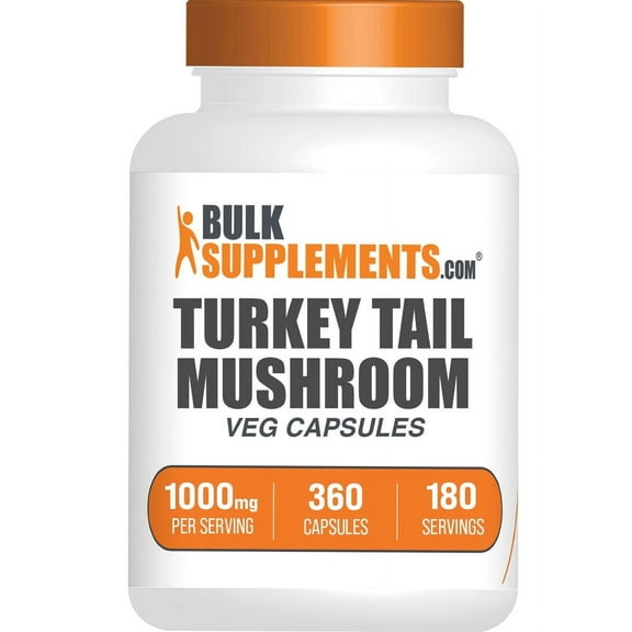 BulkSupplements Turkey Tail Mushroom Extract Capsules - Coriolus Versicolor Capsules, Dietary Supplement, Vegan, 2 Capsules per Serving (1000mg), 360 Count