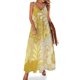 thumbnail image 1 of Vestido sin mangas con estampado floral retro en amarillo marfil y marrón Vestido de noche para mujer, 1 of 7